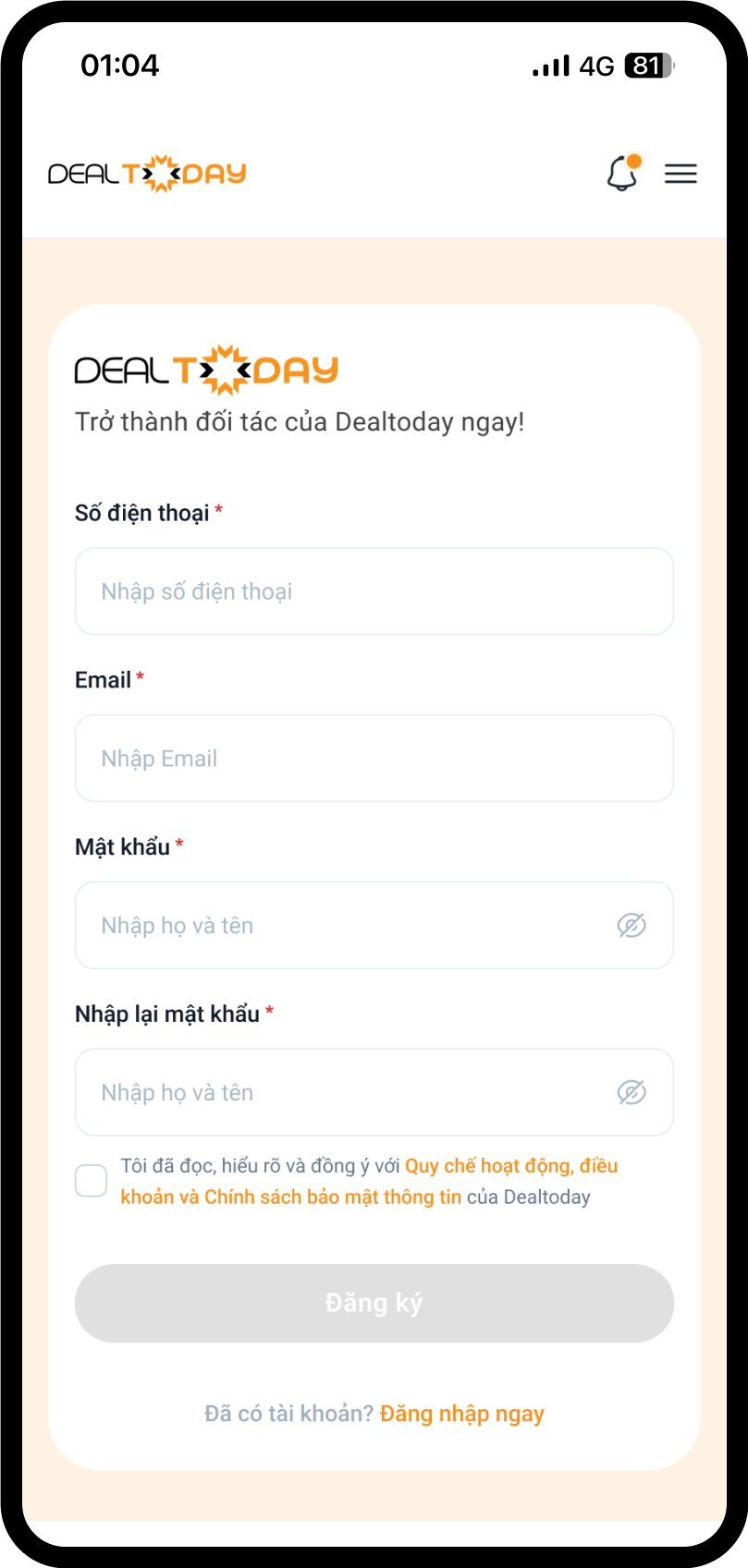 Đăng nhập/Đăng ký tài khoản Seller Center