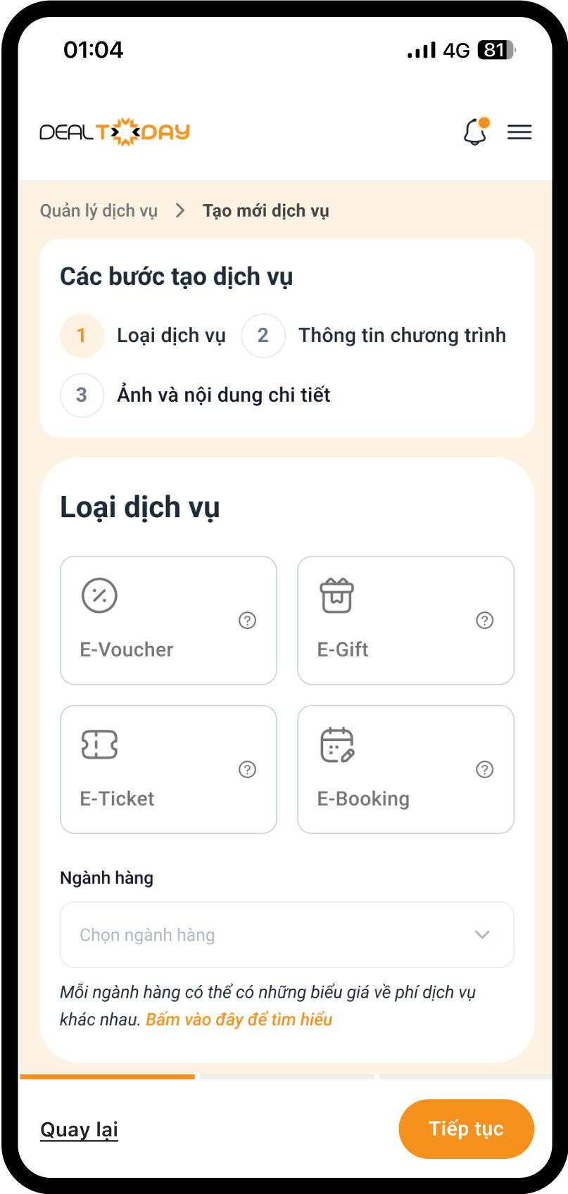 Tạo dịch vụ và chờ duyệt