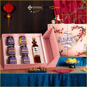 e-Voucher hộp quà Tết Đào Hồng 2026 - Combo 6 hũ đặc sản và rượu mơ - Phiên bản vali cao cấp