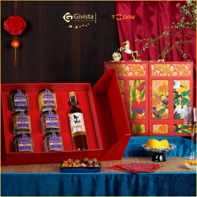 e-Voucher hộp quà Tết Tứ Bình 2026 - Combo 6 hũ đặc sản và rượu mơ - Phiên bản vali cao cấp