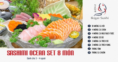 Sashimi ocean set 8 món dành cho 3-4 người tại nhà hàng Ikigai Sushi
